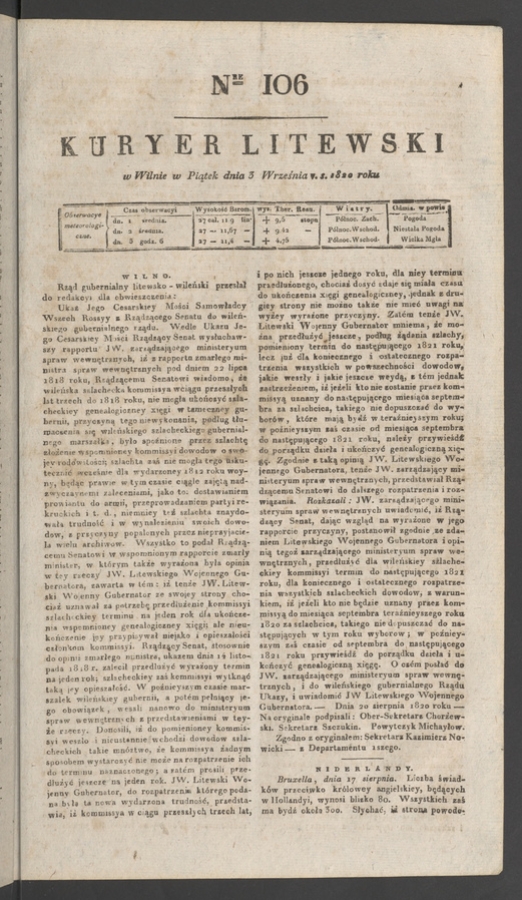 Kuryer Litewski. 1820, numer 106