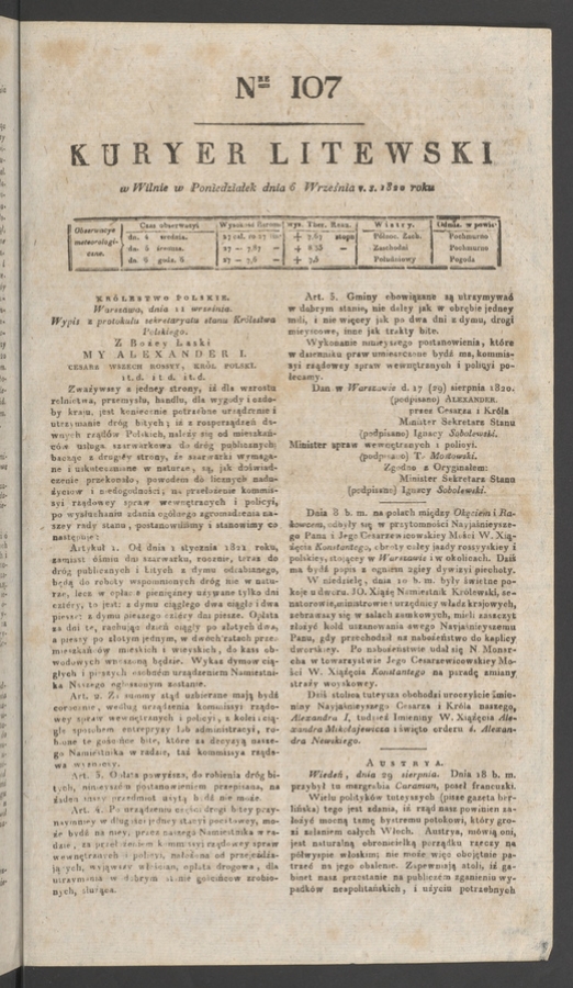 Kuryer Litewski. 1820, numer 107