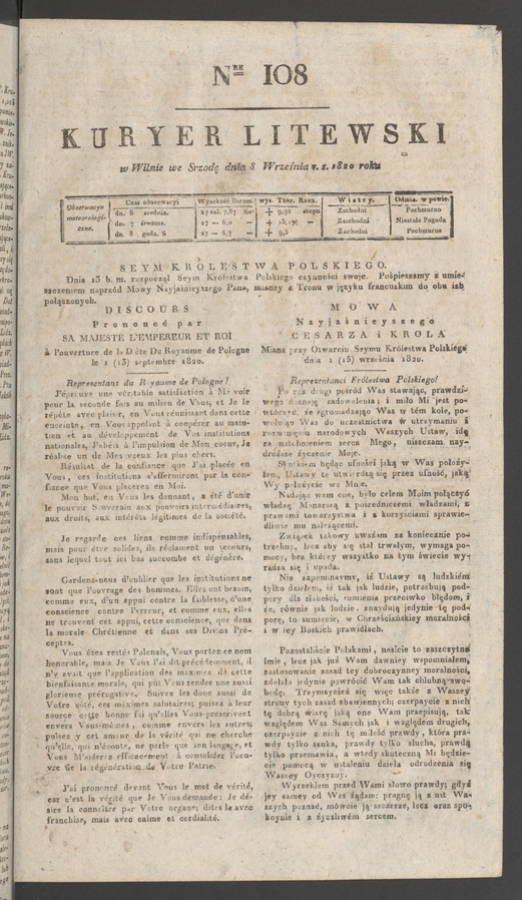 Kuryer Litewski. 1820, numer 108