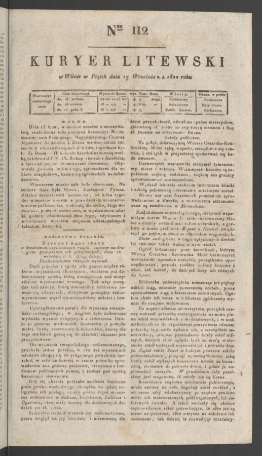 Kuryer Litewski. 1820, numer 112