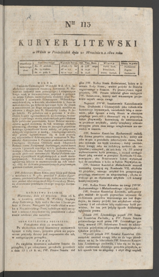 Kuryer Litewski. 1820, numer 113