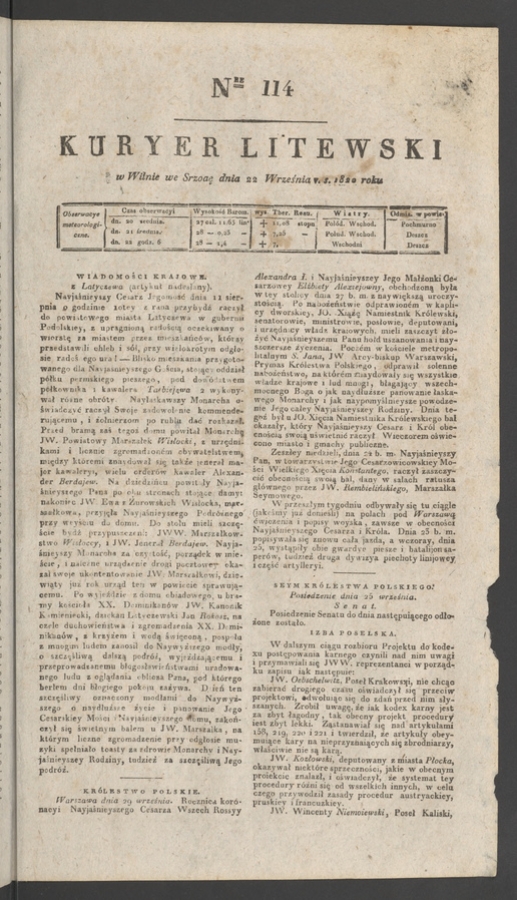 Kuryer Litewski. 1820, numer 114