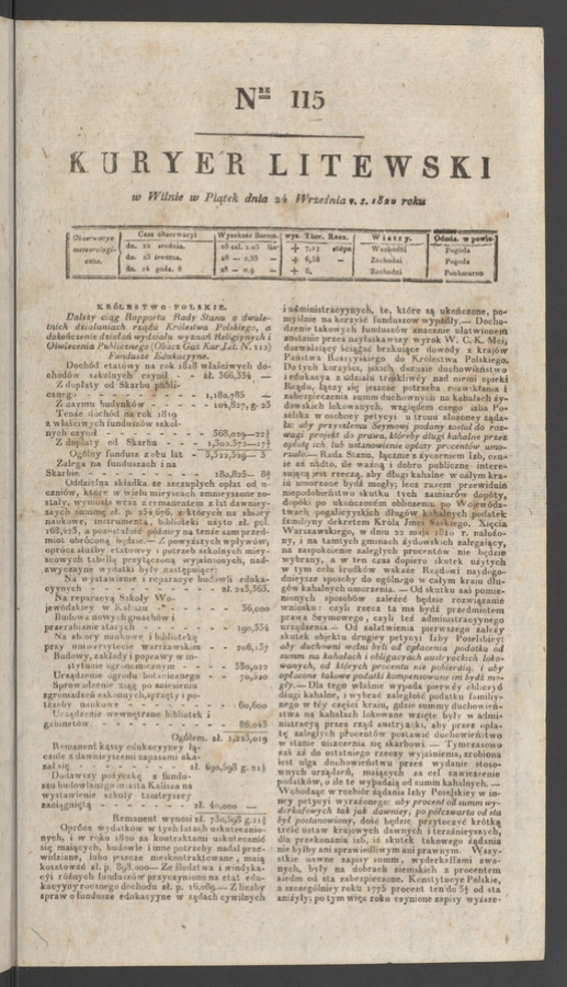 Kuryer Litewski. 1820, numer 115