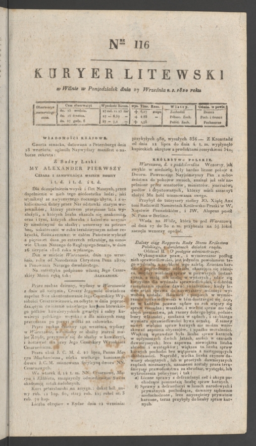 Kuryer Litewski. 1820, numer 116