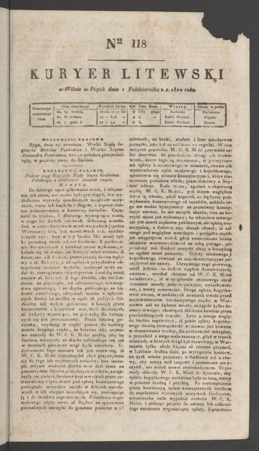 Kuryer Litewski. 1820, numer 118