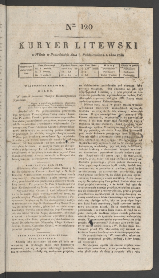 Kuryer Litewski. 1820, numer 120