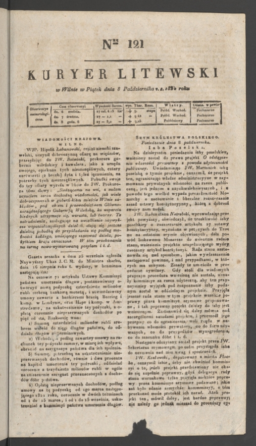 Kuryer Litewski. 1820, numer 121