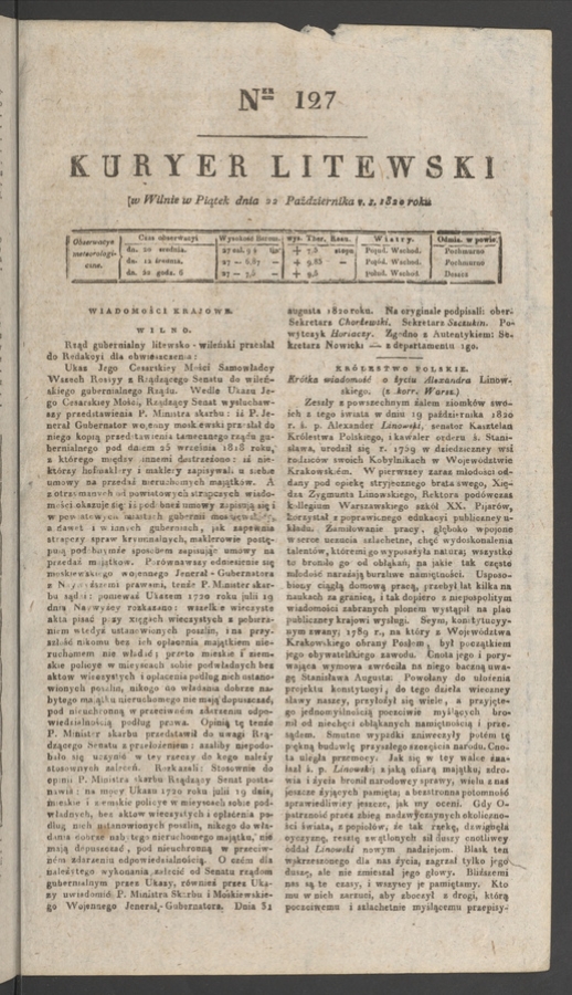Kuryer Litewski. 1820, numer 127