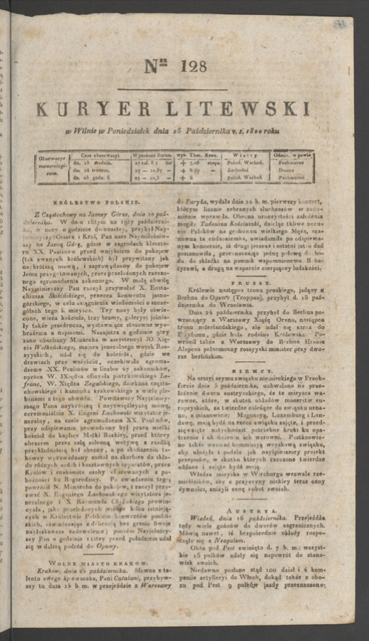 Kuryer Litewski. 1820, numer 128