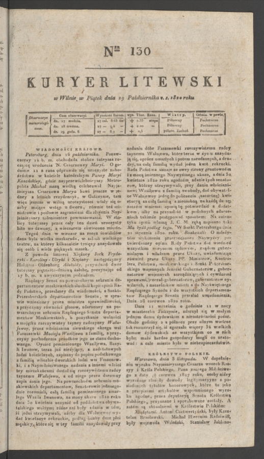 Kuryer Litewski. 1820, numer&nbsp;130