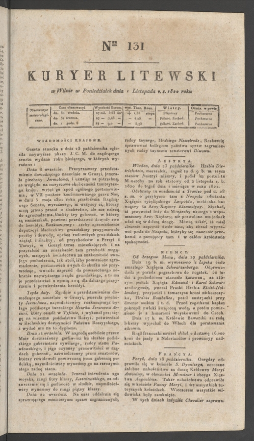 Kuryer Litewski. 1820, numer 131