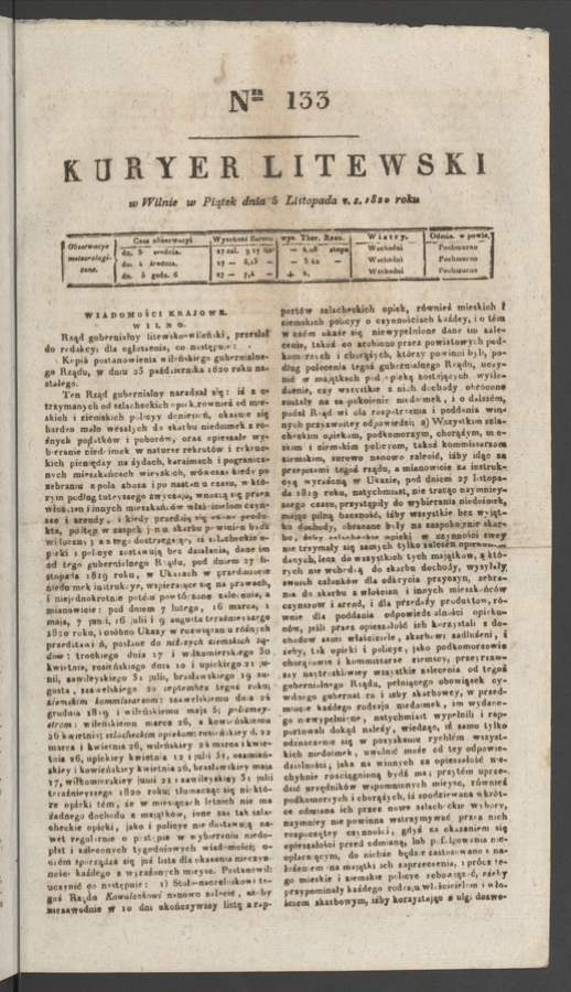 Kuryer Litewski. 1820, numer 133