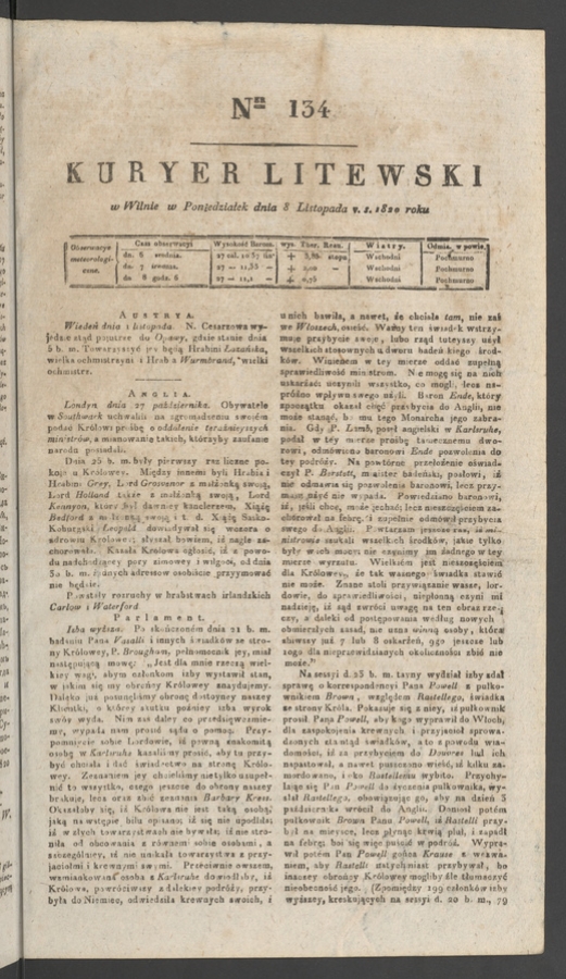 Kuryer Litewski. 1820, numer 134