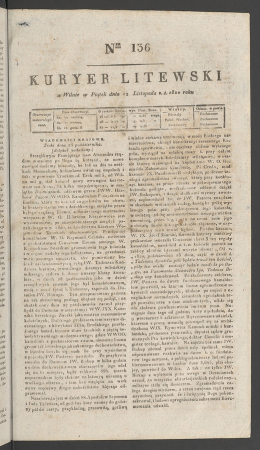 Kuryer Litewski. 1820, numer 136