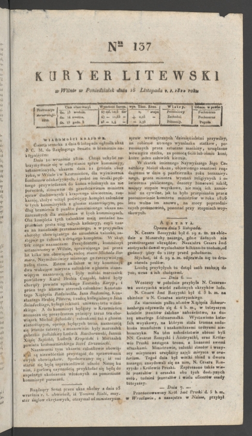 Kuryer Litewski. 1820, numer 137