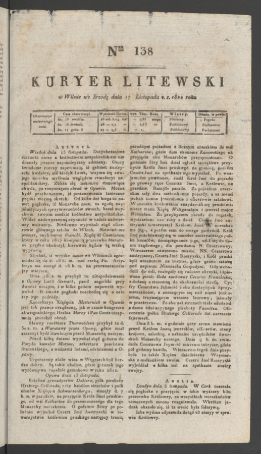 Kuryer Litewski. 1820, numer 138