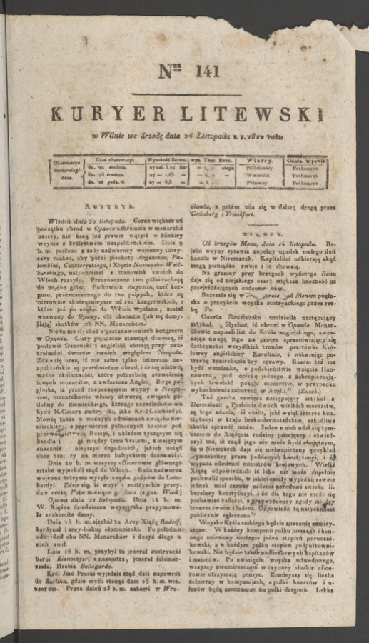 Kuryer Litewski. 1820, numer 141