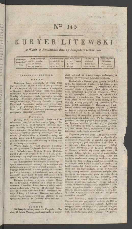 Kuryer Litewski. 1820, numer 143