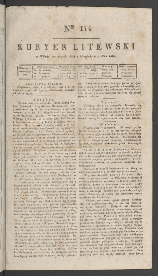 Kuryer Litewski. 1820, numer 144