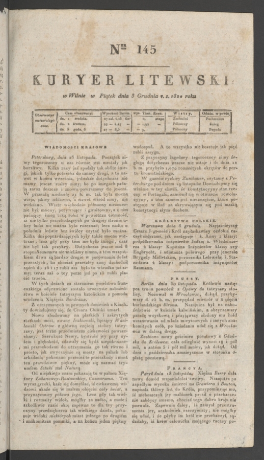 Kuryer Litewski. 1820, numer 145