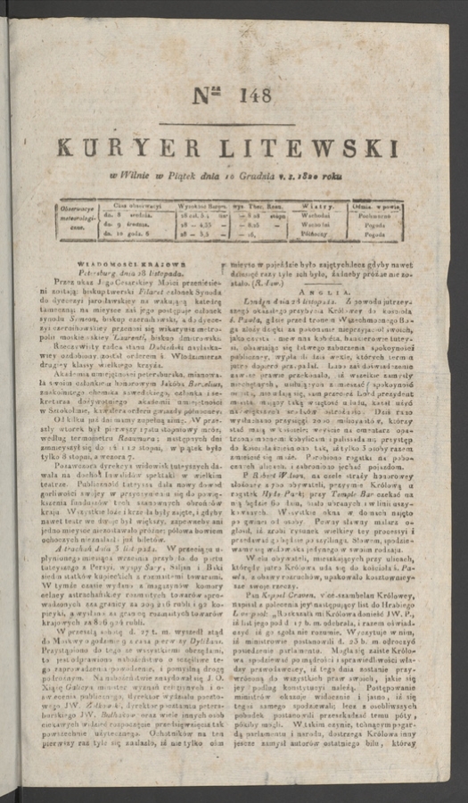 Kuryer Litewski. 1820, numer 148