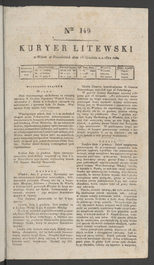 Kuryer Litewski. 1820, numer 149