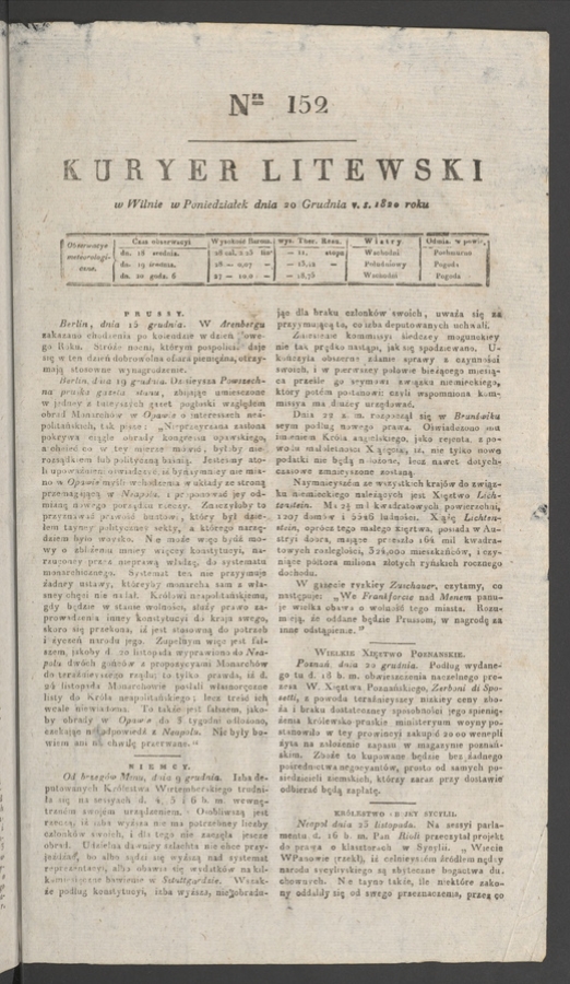 Kuryer Litewski. 1820, numer 152