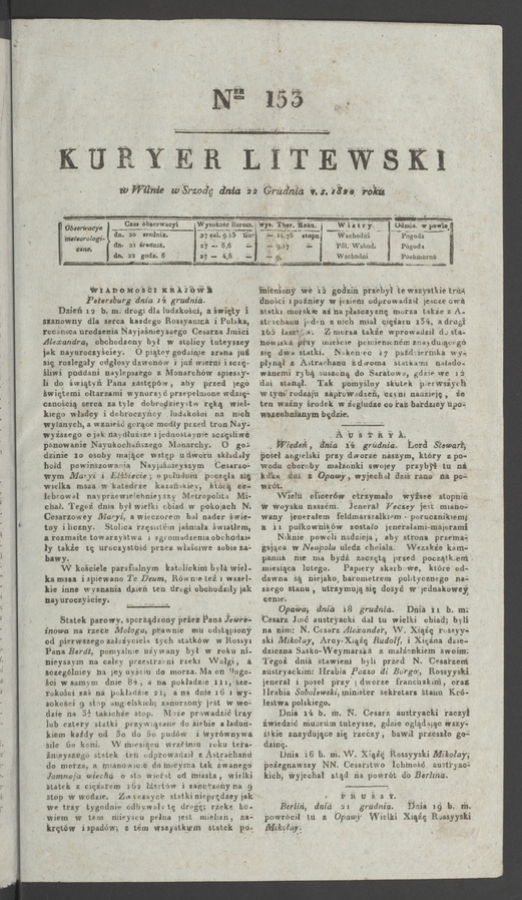 Kuryer Litewski. 1820, numer 153