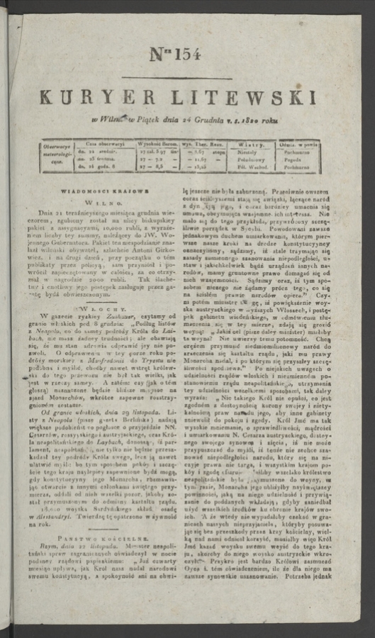 Kuryer Litewski. 1820, numer 154