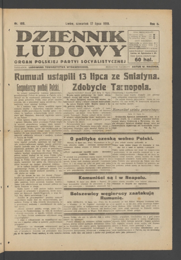 Dziennik Ludowy : organ Polskiej Partyi Socyalistycznej. Rok 2, 1919, numer 188
