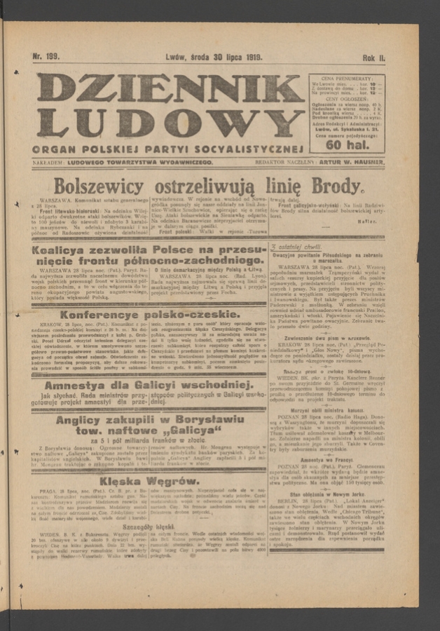Dziennik Ludowy : organ Polskiej Partyi Socyalistycznej. Rok 2, 1919, numer 199
