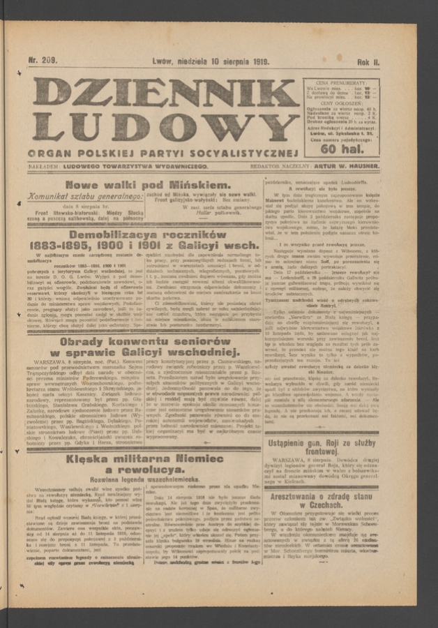Dziennik Ludowy : organ Polskiej Partyi Socyalistycznej. Rok 2, 1919, numer 209