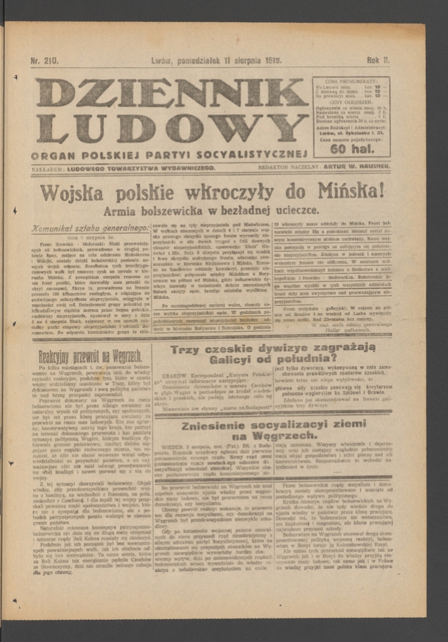Dziennik Ludowy : organ Polskiej Partyi Socyalistycznej. Rok 2, 1919, numer 210