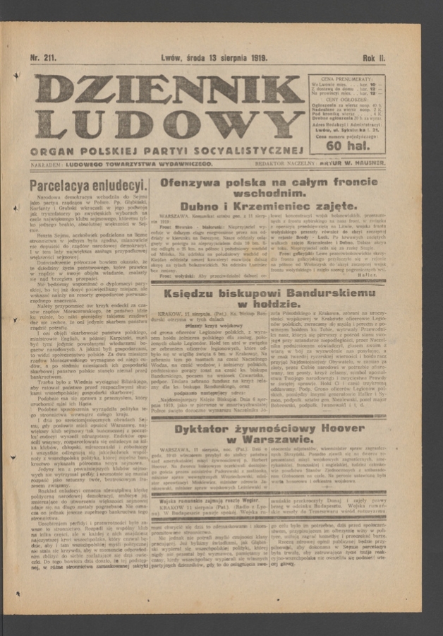 Dziennik Ludowy : organ Polskiej Partyi Socyalistycznej. Rok 2, 1919, numer 211