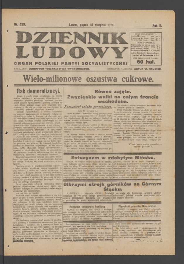 Dziennik Ludowy : organ Polskiej Partyi Socyalistycznej. Rok 2, 1919, numer 213