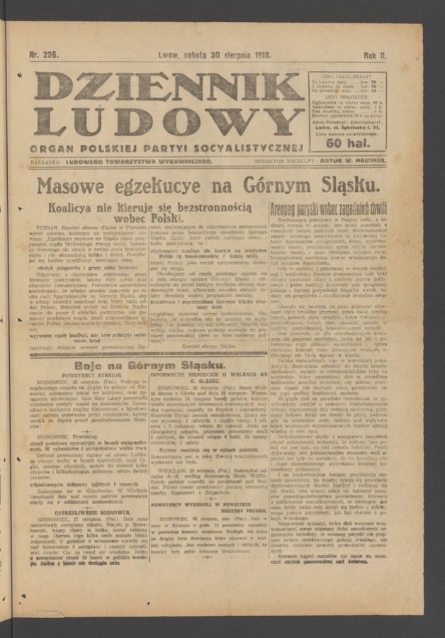 Dziennik Ludowy : organ Polskiej Partyi Socyalistycznej. Rok 2, 1919, numer 226