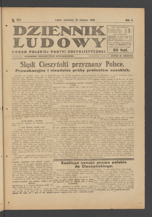 Dziennik Ludowy : organ Polskiej Partyi Socyalistycznej. Rok 2, 1919, numer 227