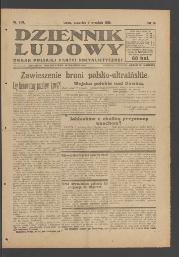 Dziennik Ludowy : organ Polskiej Partyi Socyalistycznej. Rok 2, 1919, numer 230
