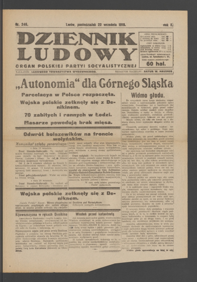Dziennik Ludowy : organ Polskiej Partyi Socyalistycznej. Rok 2, 1919, numer 246