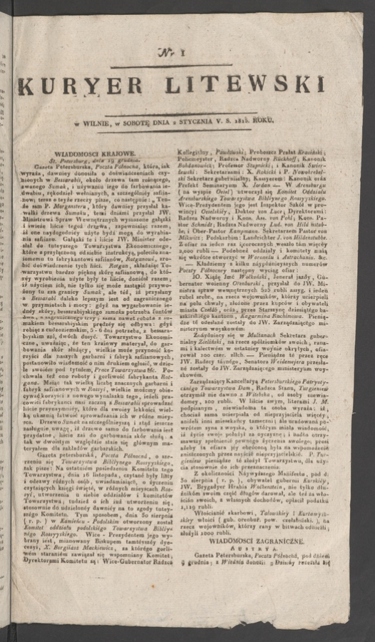 Kuryer Litewski. 1815, numer 1
