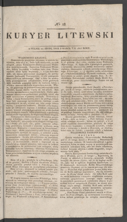 Kuryer Litewski. 1815, numer 18