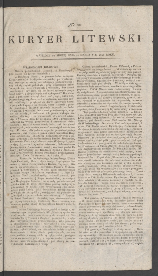 Kuryer Litewski. 1815, numer 20