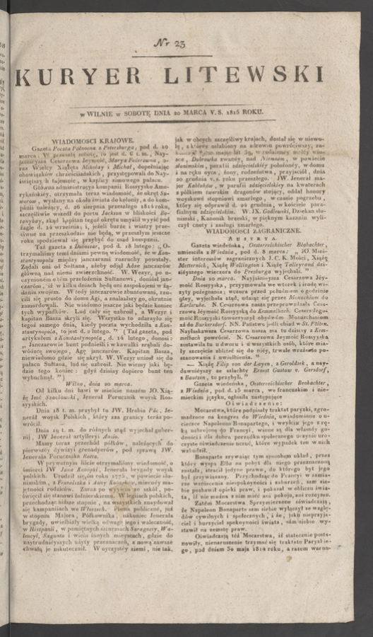 Kuryer Litewski. 1815, numer 23