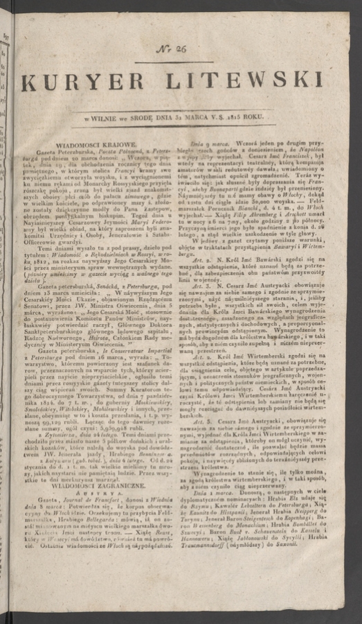 Kuryer Litewski. 1815, numer 26