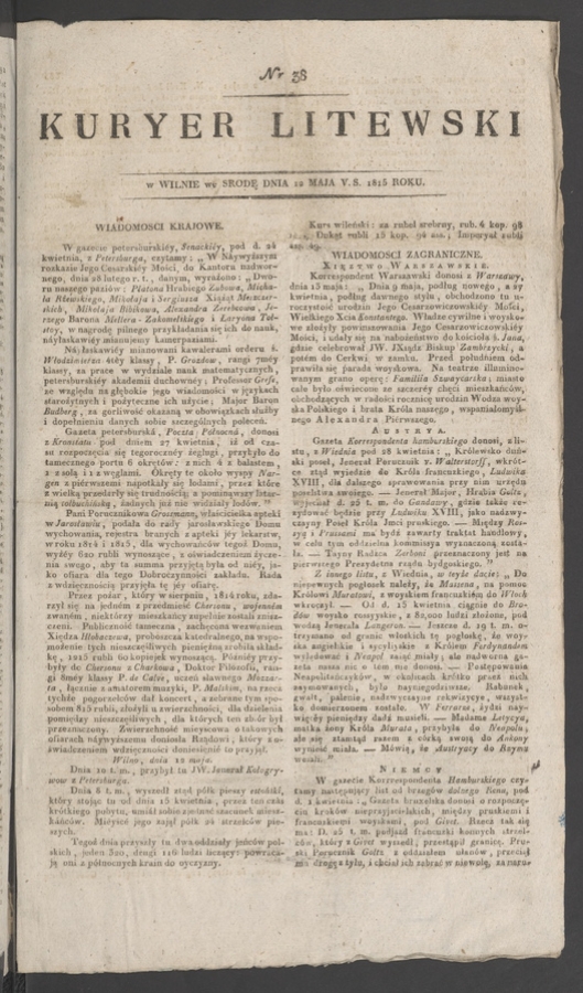 Kuryer Litewski. 1815, numer 38