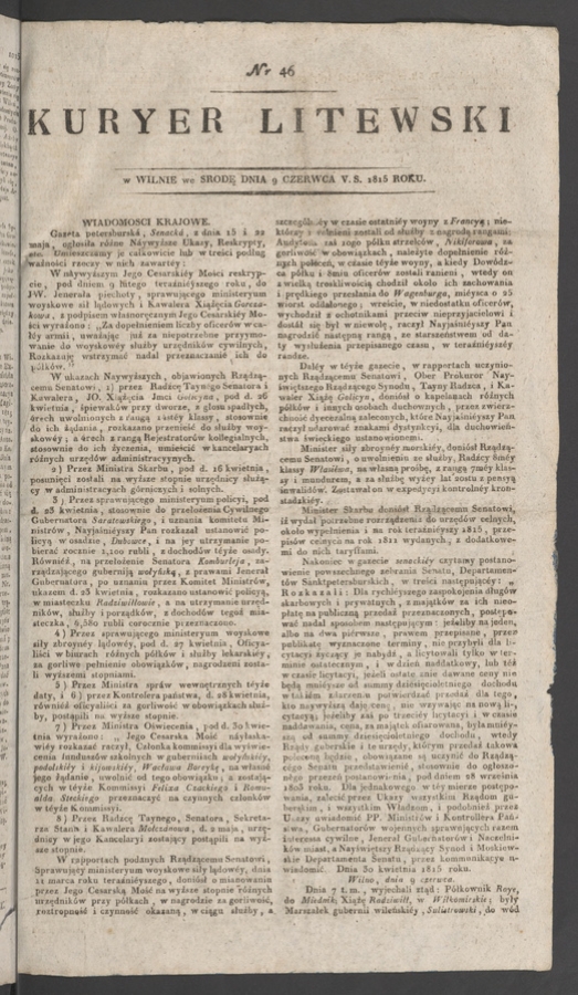 Kuryer Litewski. 1815, numer 46