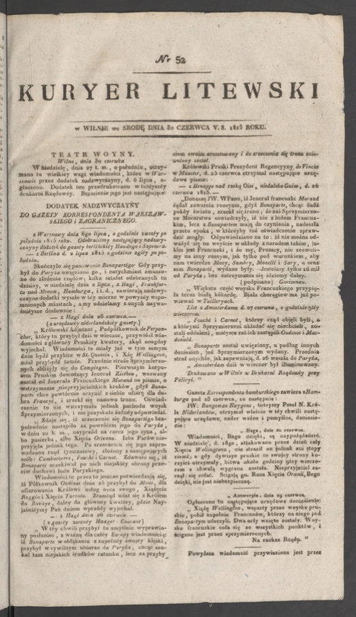 Kuryer Litewski. 1815, numer 52