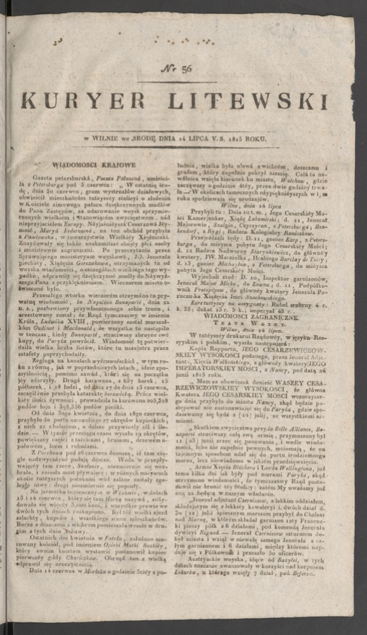 Kuryer Litewski. 1815, numer 56