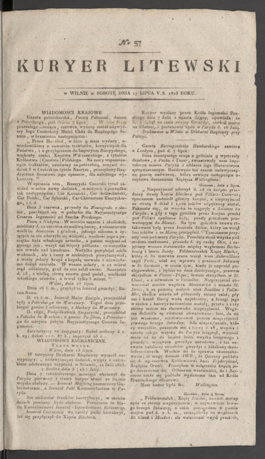 Kuryer Litewski. 1815, numer 57