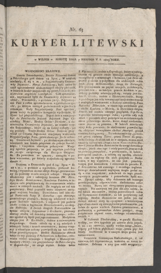 Kuryer Litewski. 1815, numer 63